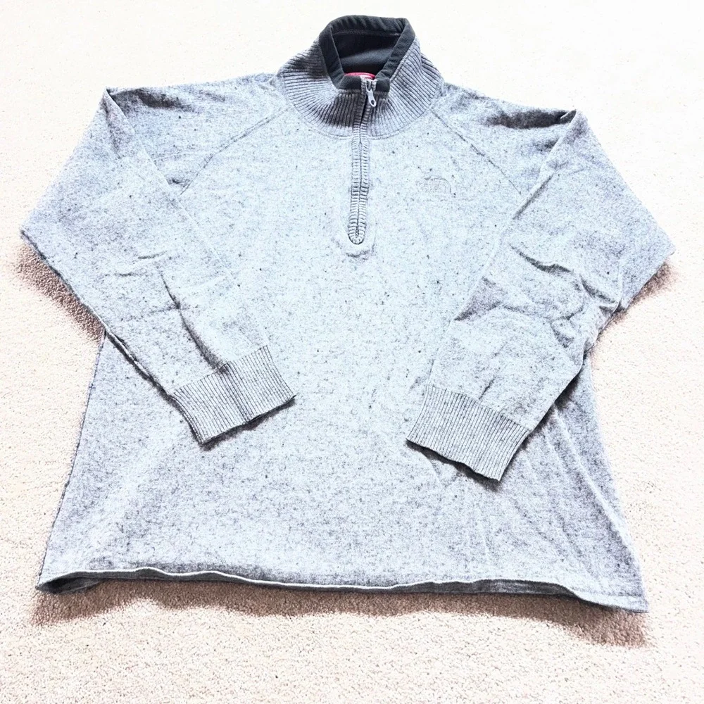 The North Face Quarter Zip Sweater Mens XL Gray Cotton Wool Blend Fleece Collar‎